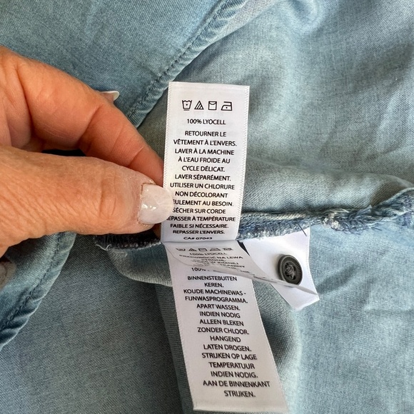 C&C California Blue Denim Tunic Shirt Dress Collared Roll Tab Sleeve Size Large - Picture 8 of 13